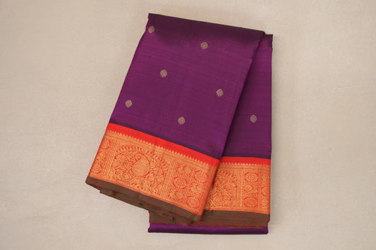 Deep Magenta with Bright Red Borders and Manthulir Selvedge Vintage Heirloom Kanjivaram Silk Saree SS9036