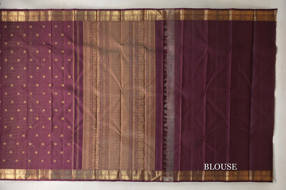 Brown with Zari Checks Vintage Heirloom Kanjivaram Silk Saree blouse