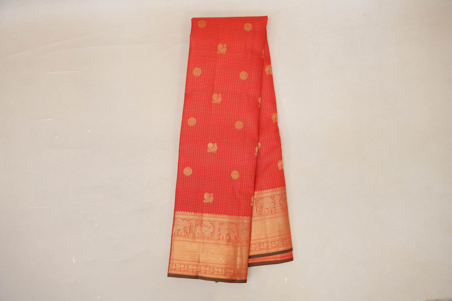 Bright Red with Dual Tone Red and Green Selvedge Borders Vintage Heirloom Kanjivaram Silk Saree SS9037