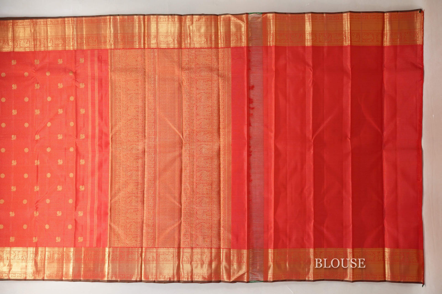 Bright Red with Dual Tone Red and Green Selvedge Borders Vintage Heirloom Kanjivaram Silk Saree SS9037