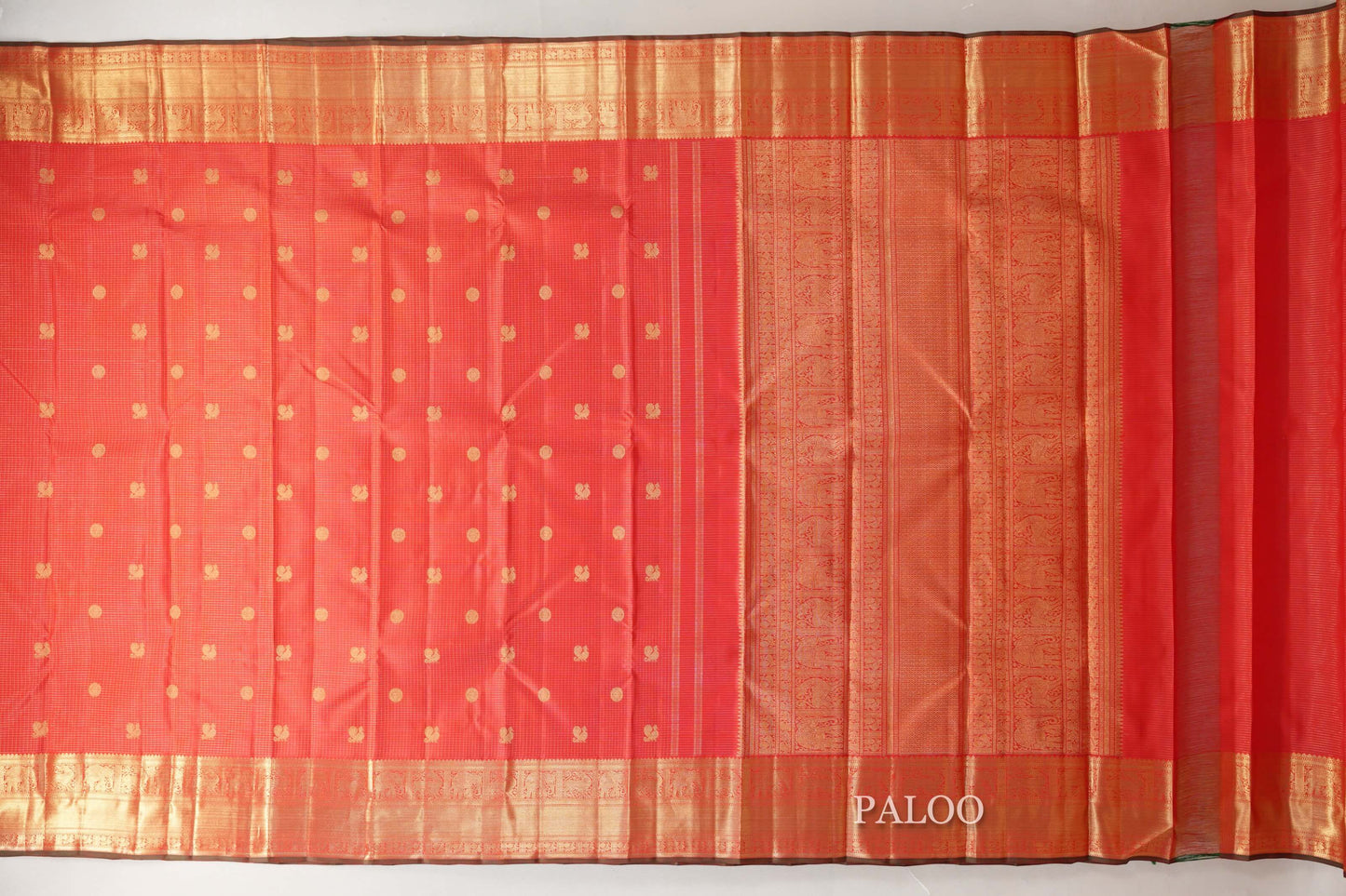 Bright Red with Dual Tone Red and Green Selvedge Borders Vintage Heirloom Kanjivaram Silk Saree SS9037