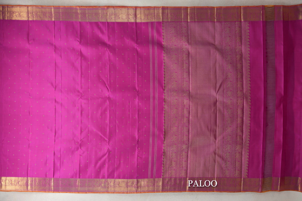 Pink Vintage Heirloom Kanjivaram Silk Saree paloo