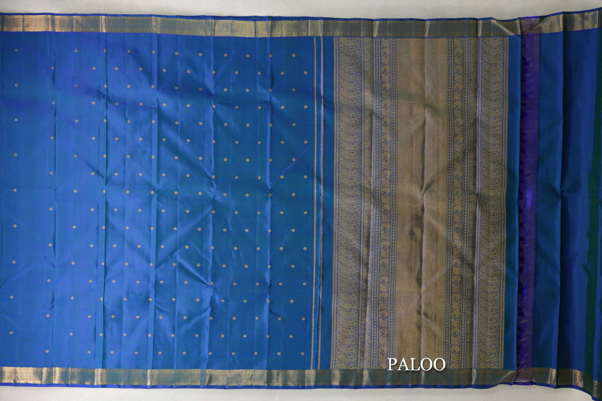 Peacock Green Vintage Heirloom Kanjivaram Silk Saree paloo