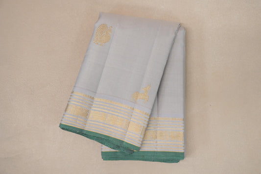 Pearl Grey with Light Green Selvedge Vintage Kanjivaram Silk Saree SS9039