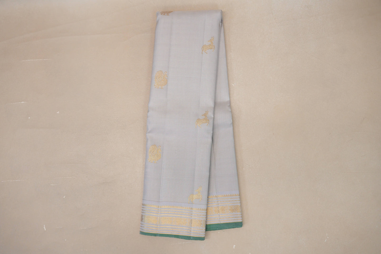 Pearl Grey with Light Green Selvedge Vintage Kanjivaram Silk Saree SS9039