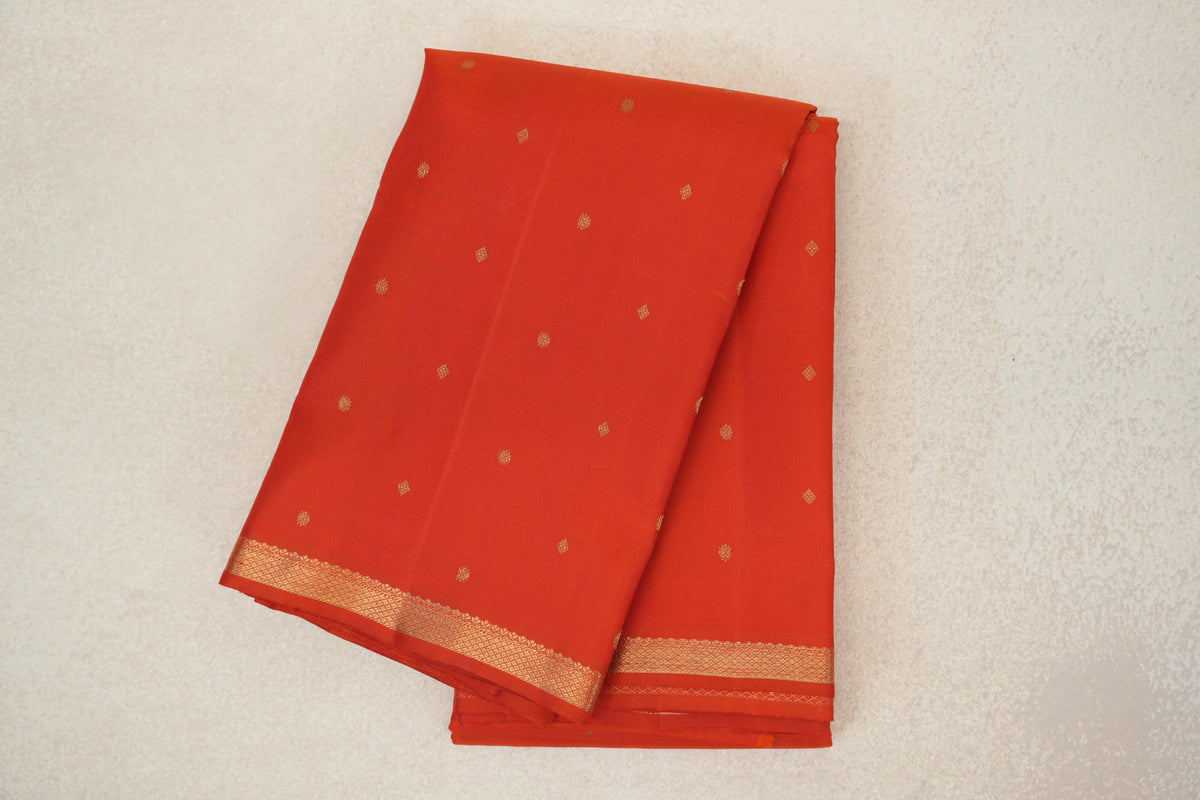 Rust Orange Vintage Heirloom Kanjivaram Silk Saree
