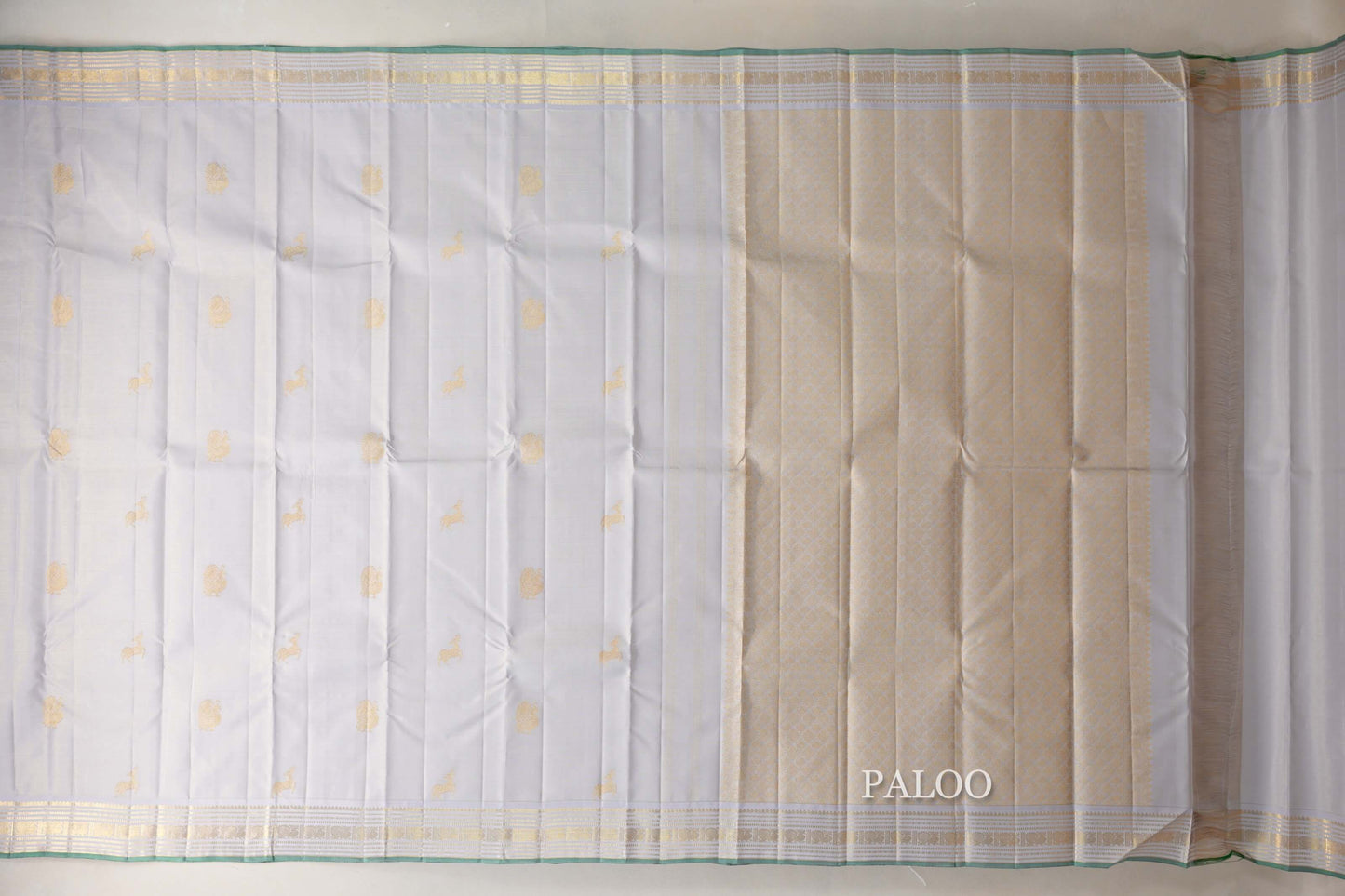 Pearl Grey with Light Green Selvedge Vintage Kanjivaram Silk Saree SS9039