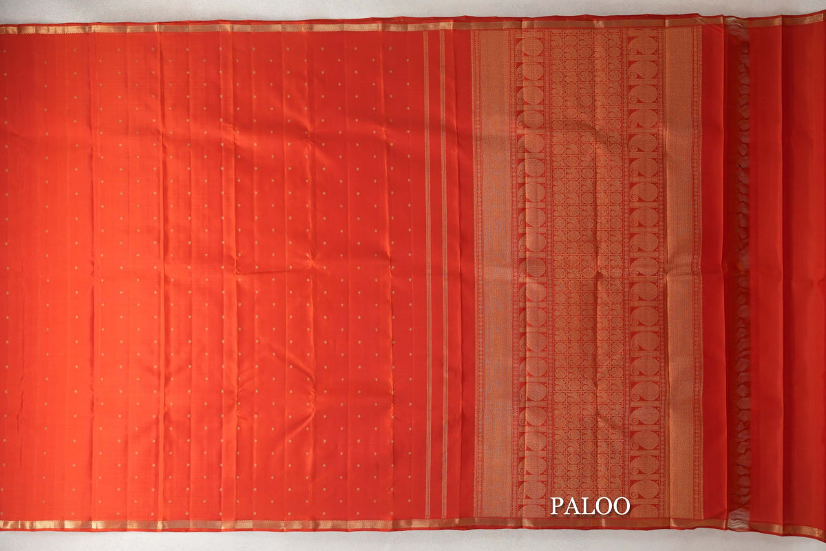 Rust Orange Vintage Heirloom Kanjivaram Silk Saree paloo