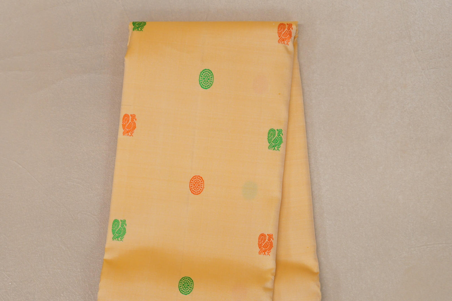 Pastel Yellow with White Borders and Peach Orange Selvedge Vintage Kanjivaram Silk Saree SS9040