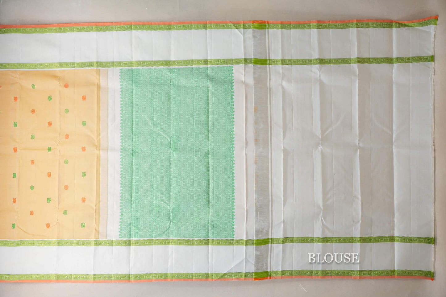Pastel Yellow with White Borders and Peach Orange Selvedge Vintage Kanjivaram Silk Saree SS9040