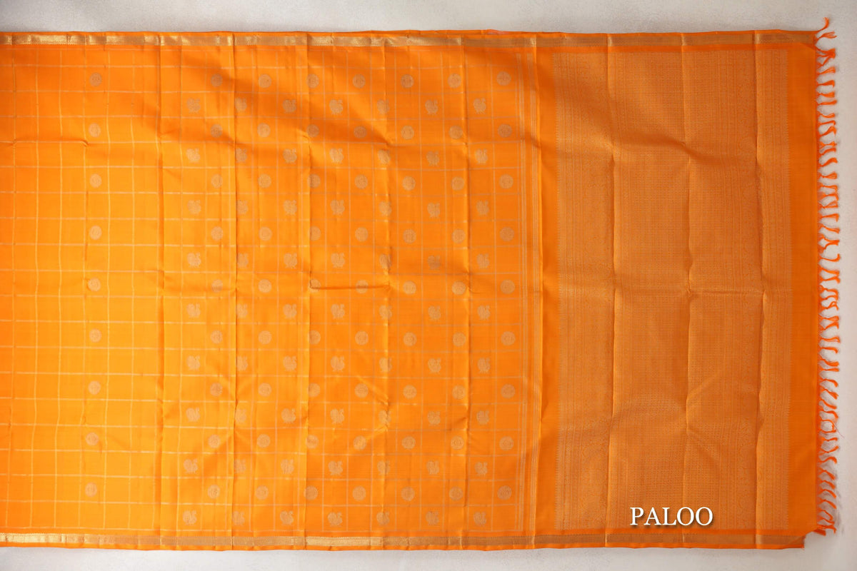 Mango Yellow Vintage Heirloom Kanjivaram Silk Saree paloo
