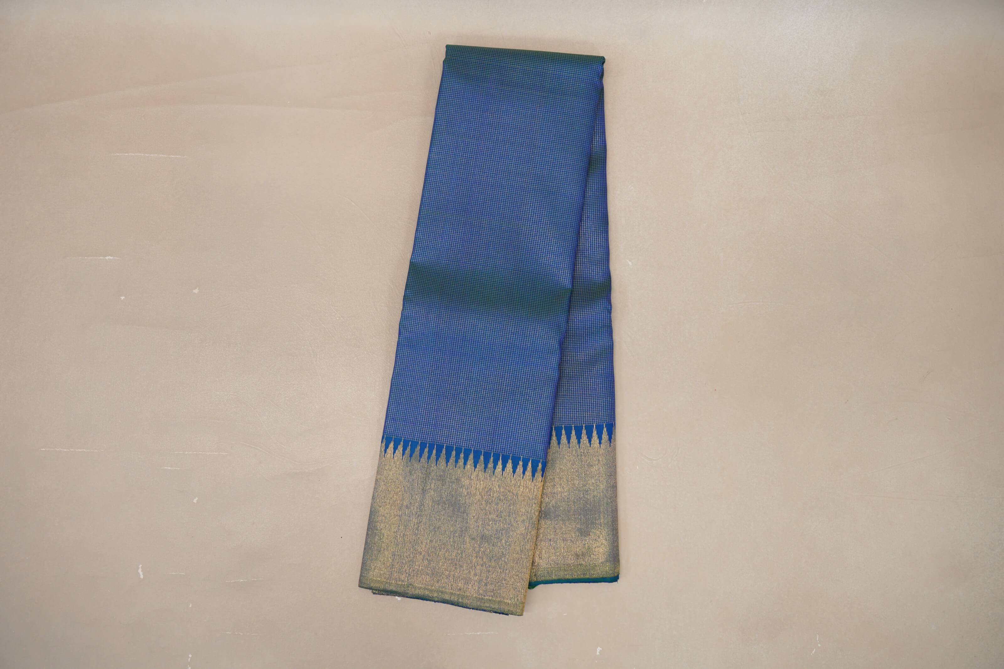Peacock Blue Vintage Kanjivaram Silk Saree body zoom