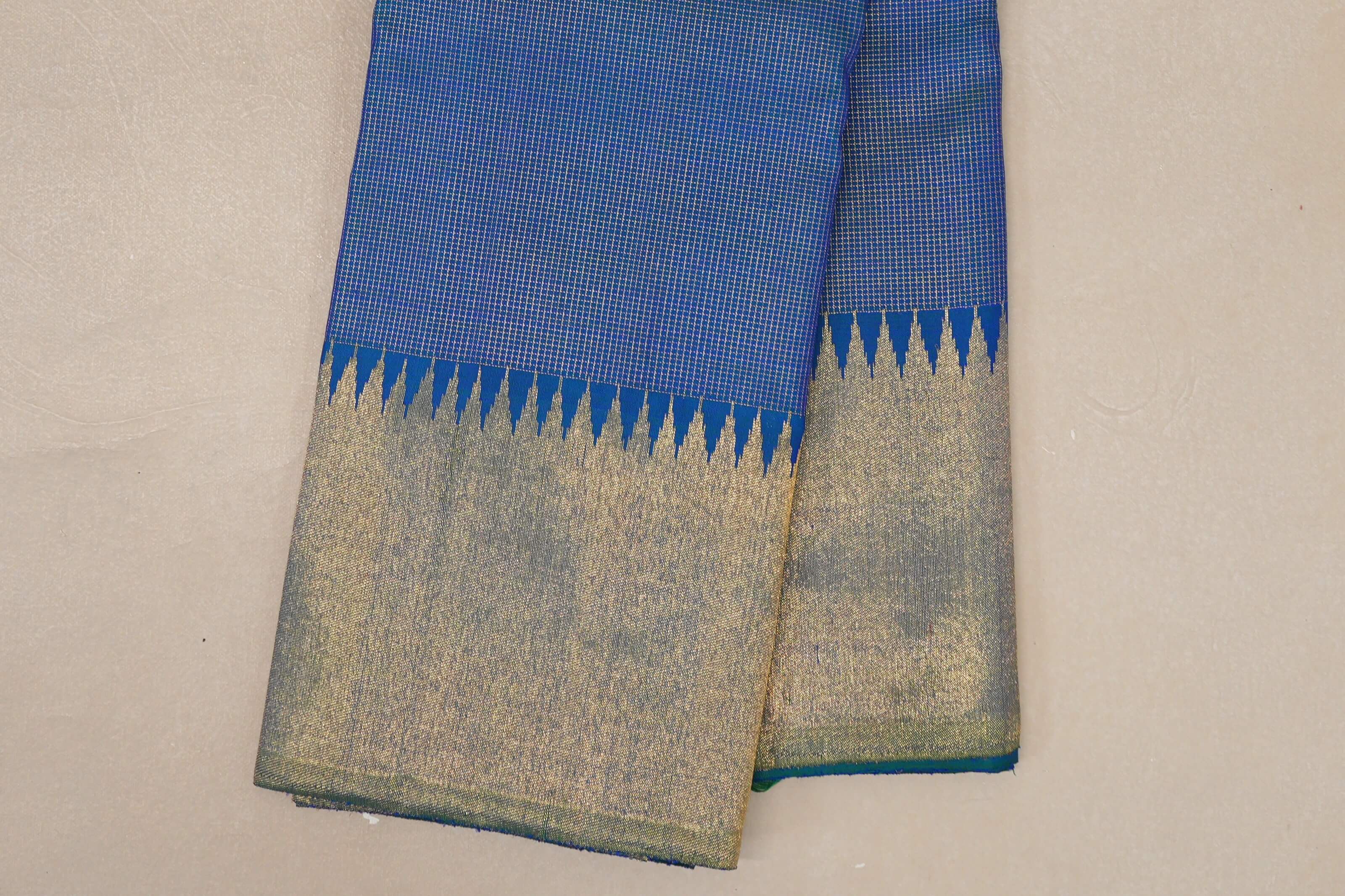 Peacock Blue Vintage Kanjivaram Silk Saree border zoom