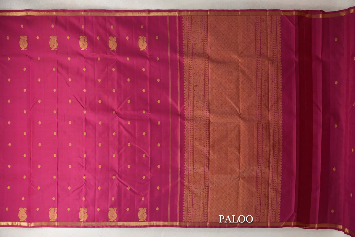 Dark Pink Plant Based Kanjivaram Silk Saree paloo