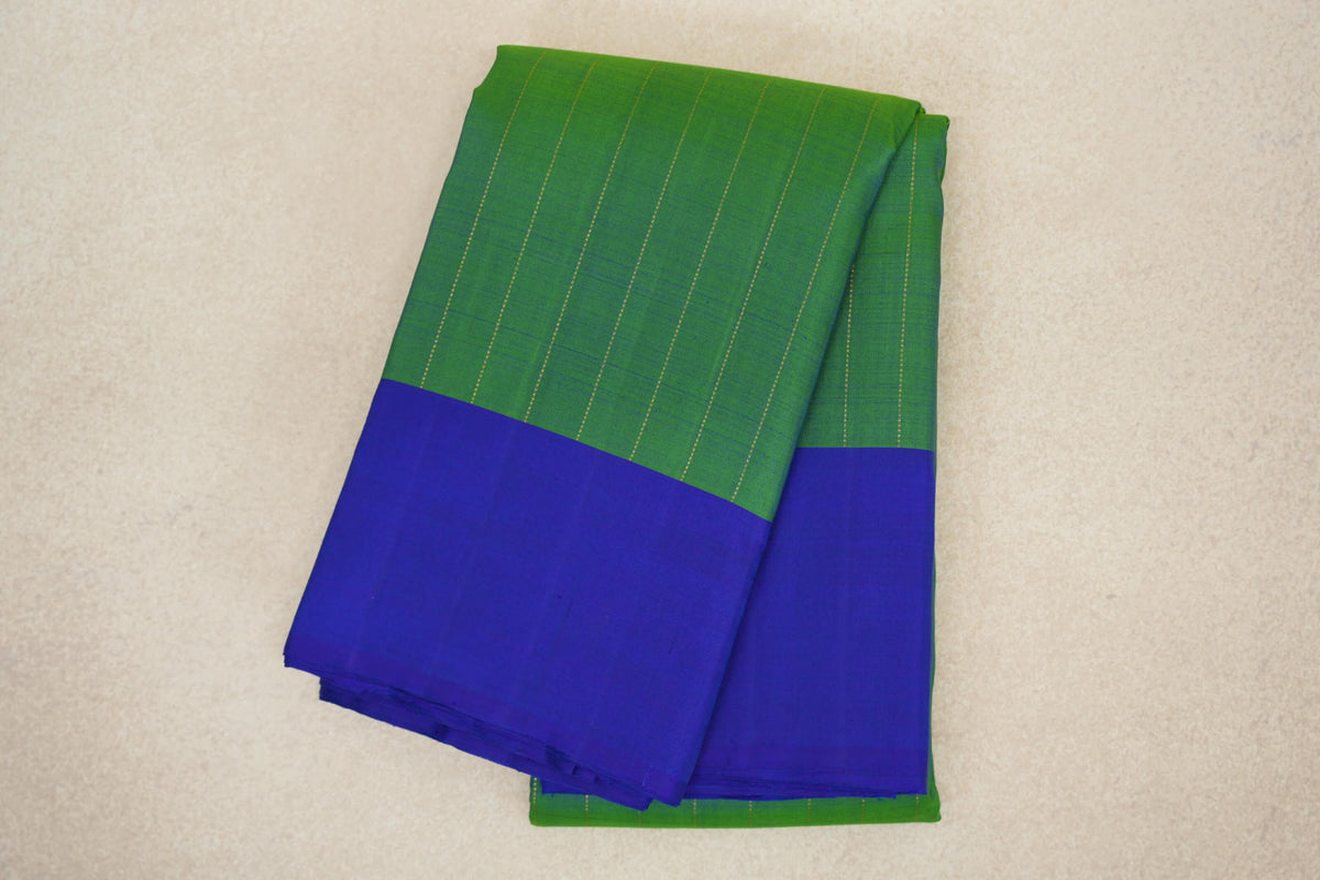 Rexona Green with Violet Borders Plant Based Kanjivaram Silk Saree