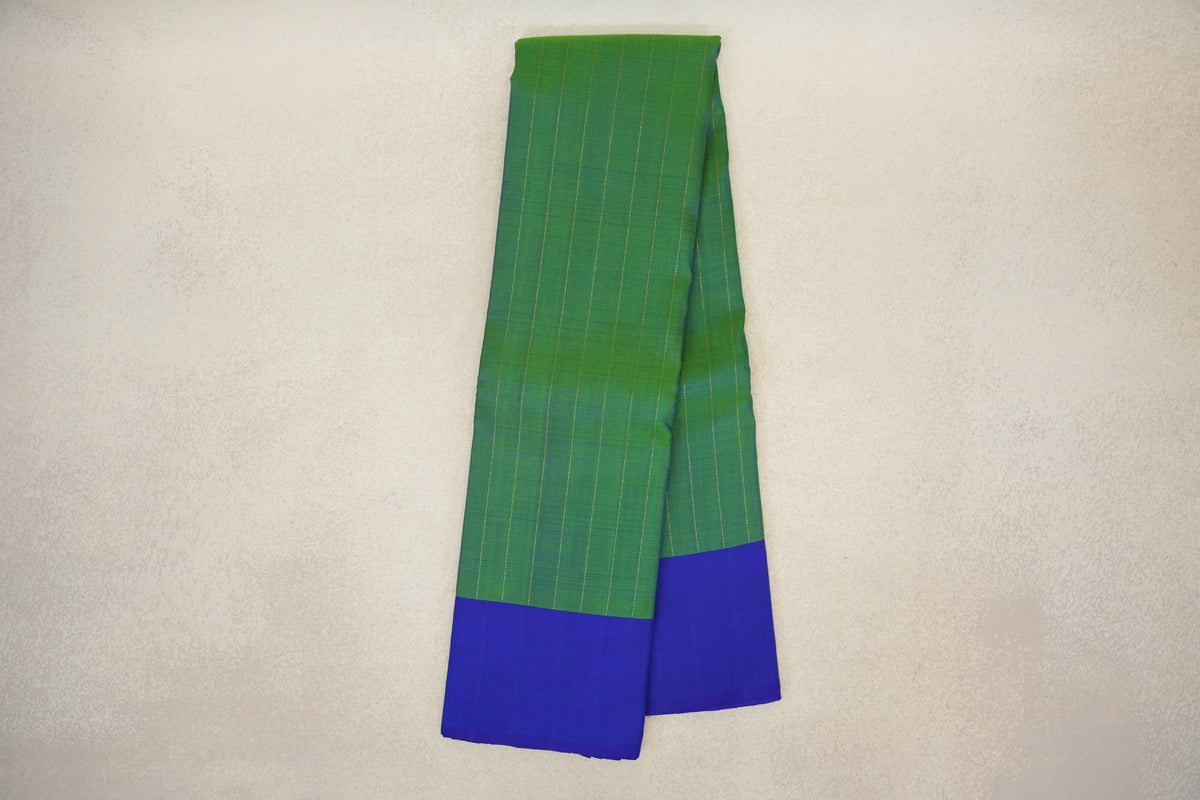 Online Rexona Green with Violet Borders Plant Based Kanjivaram Silk Saree