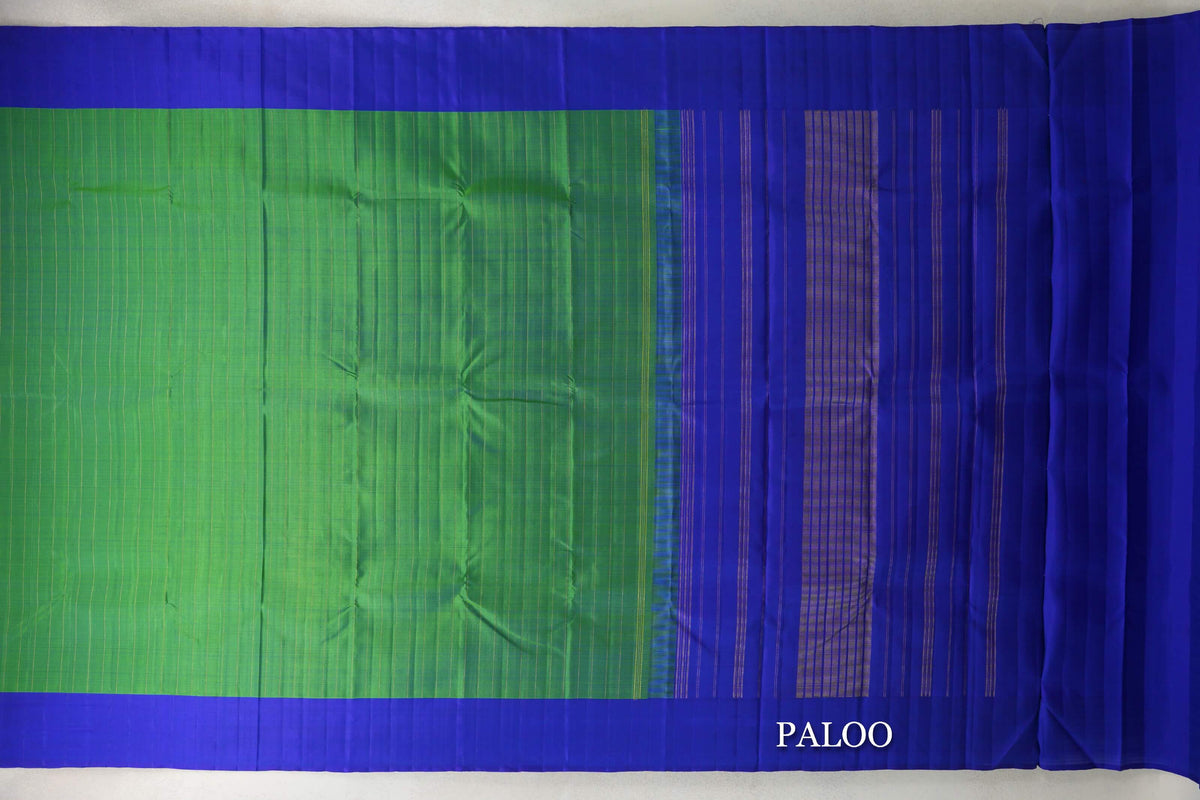 Rexona Green with Violet Borders Plant Based Kanjivaram Silk Saree paloo