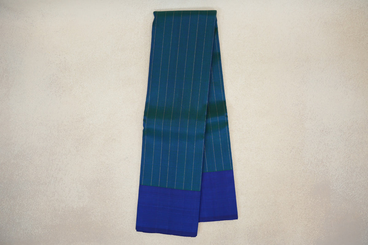 Online Rexona Green with Ink Blue Borders Plant Based Kanjivaram Silk Saree