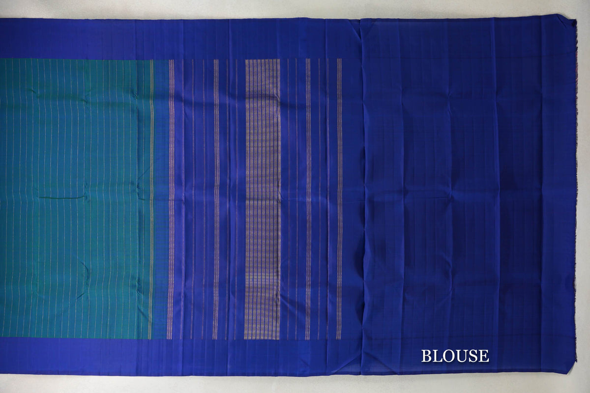 Rexona Green with Ink Blue Borders Plant Based Kanjivaram Silk Saree blouse