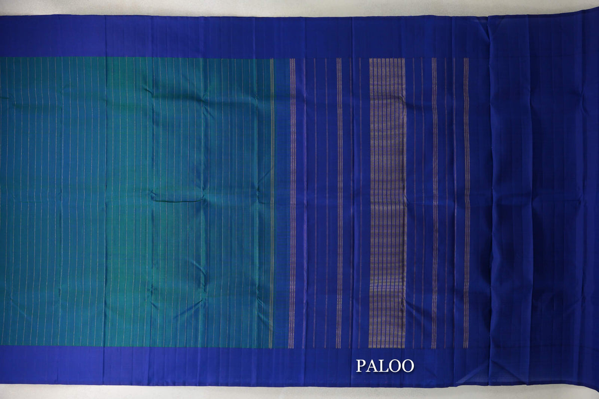 Rexona Green with Ink Blue Borders Plant Based Kanjivaram Silk Saree paloo