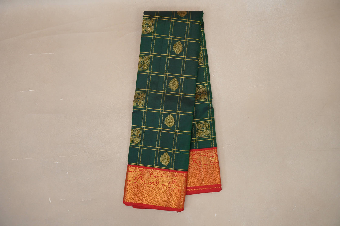 Bottle Green with Red Borders Vintage Heirloom Kanjivaram Silk Saree SS9045