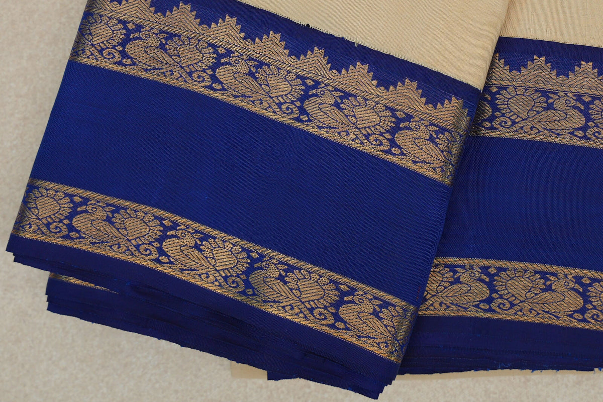 Beige Plant Based Kanjivaram Silk Saree rettai pettu border