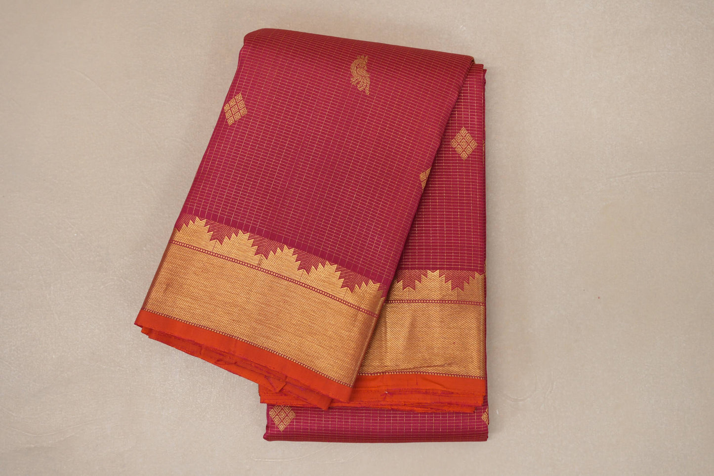 Bright Pink with Orange Selvedge Vintage Kanjivaram Silk Saree SS9046