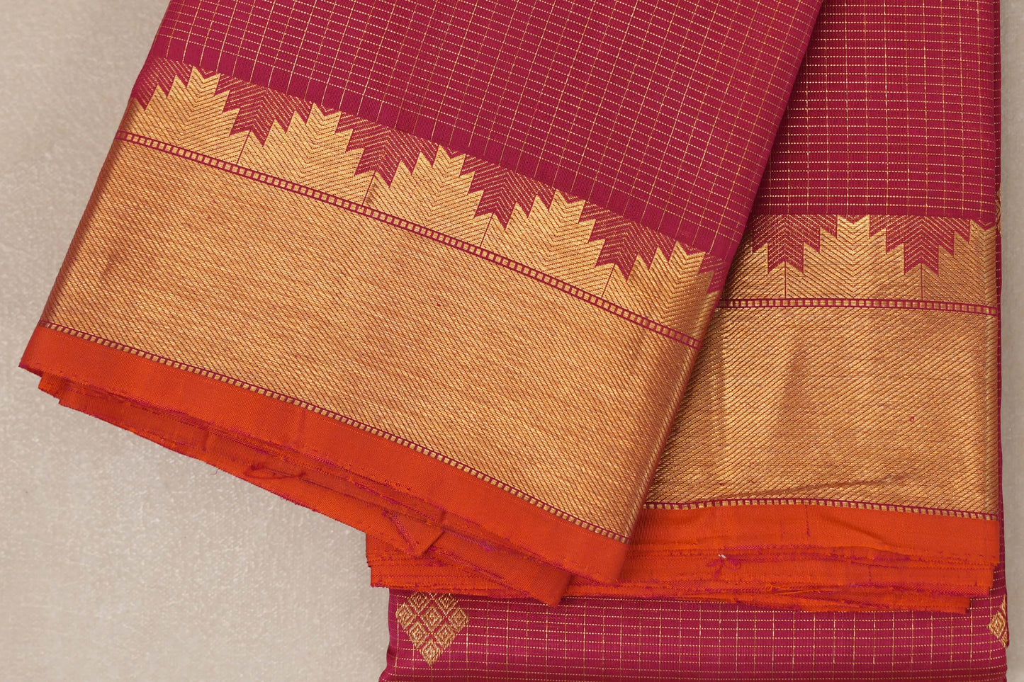 Bright Pink with Orange Selvedge Vintage Kanjivaram Silk Saree SS9046