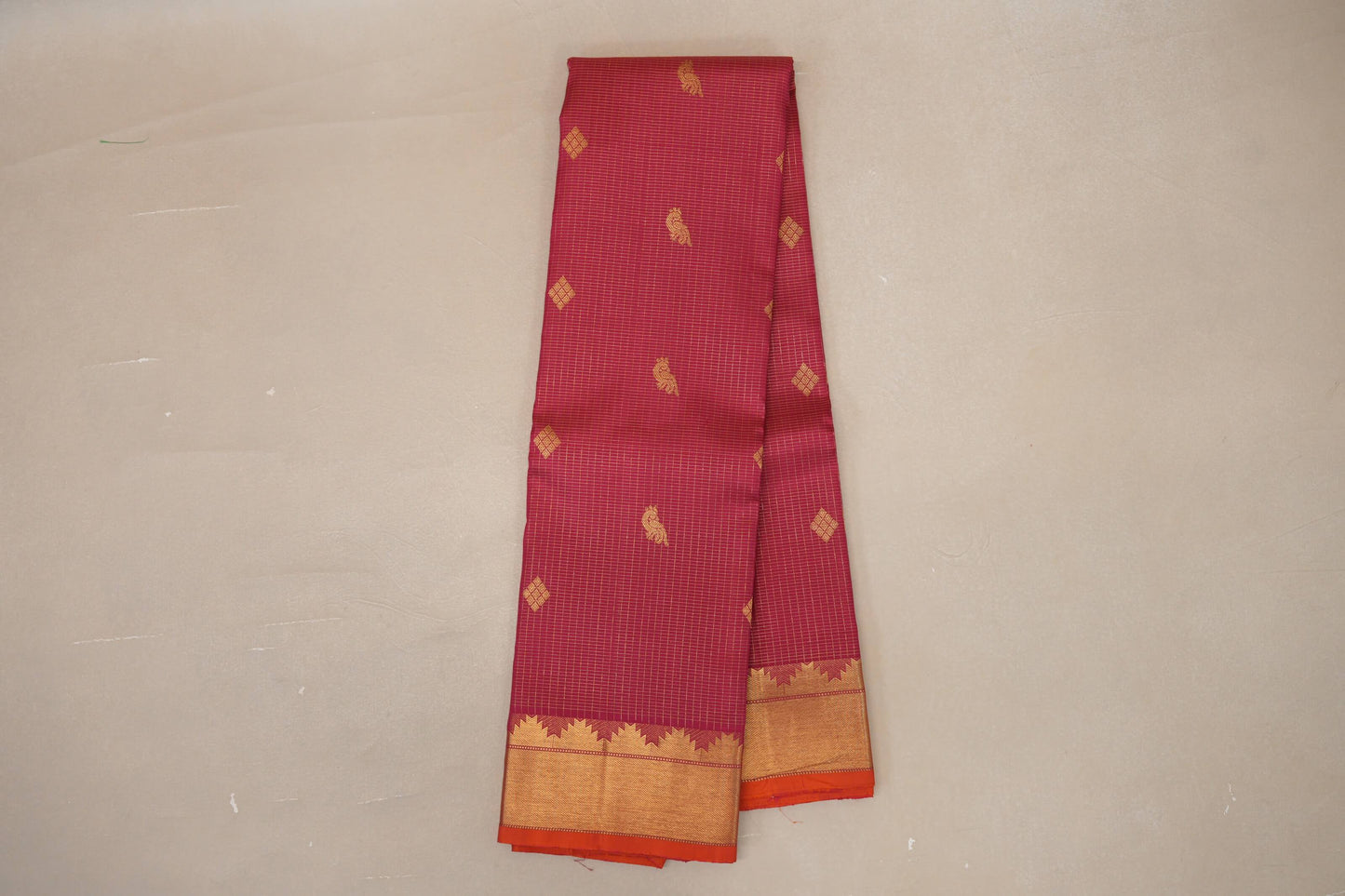 Bright Pink with Orange Selvedge Vintage Kanjivaram Silk Saree SS9046