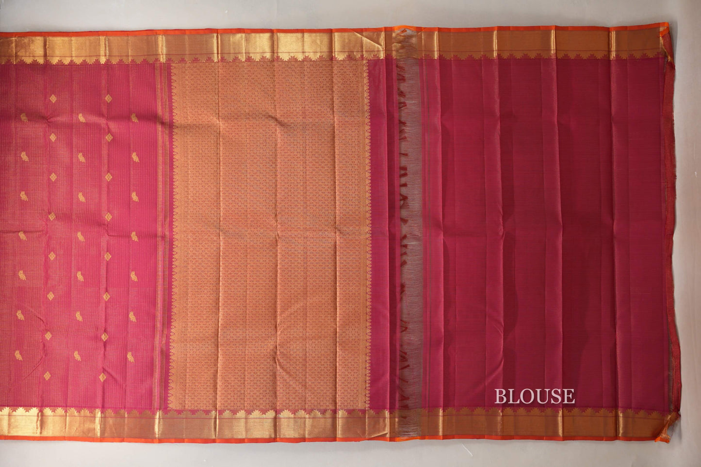 Bright Pink with Orange Selvedge Vintage Kanjivaram Silk Saree SS9046