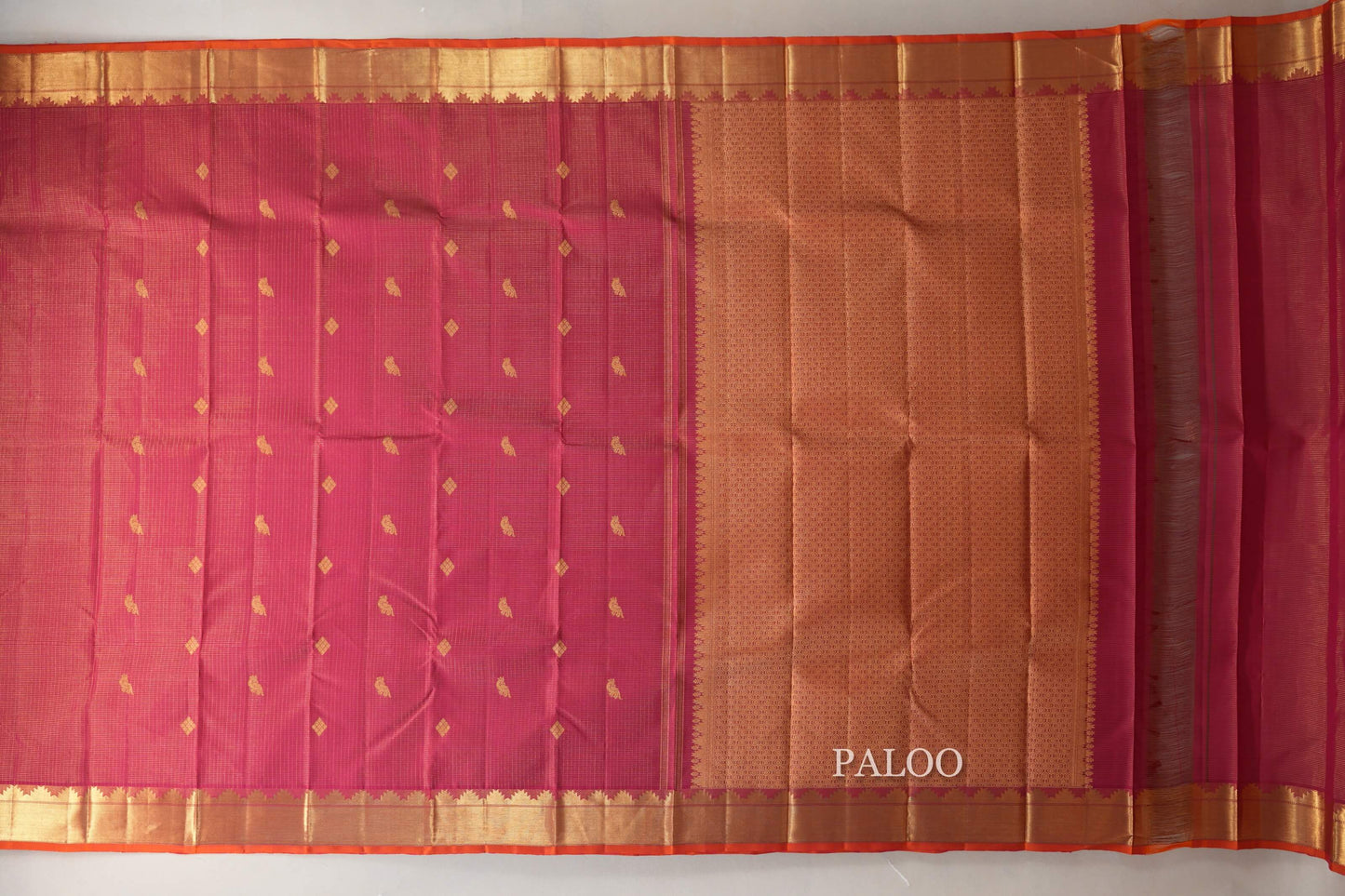 Bright Pink with Orange Selvedge Vintage Kanjivaram Silk Saree SS9046