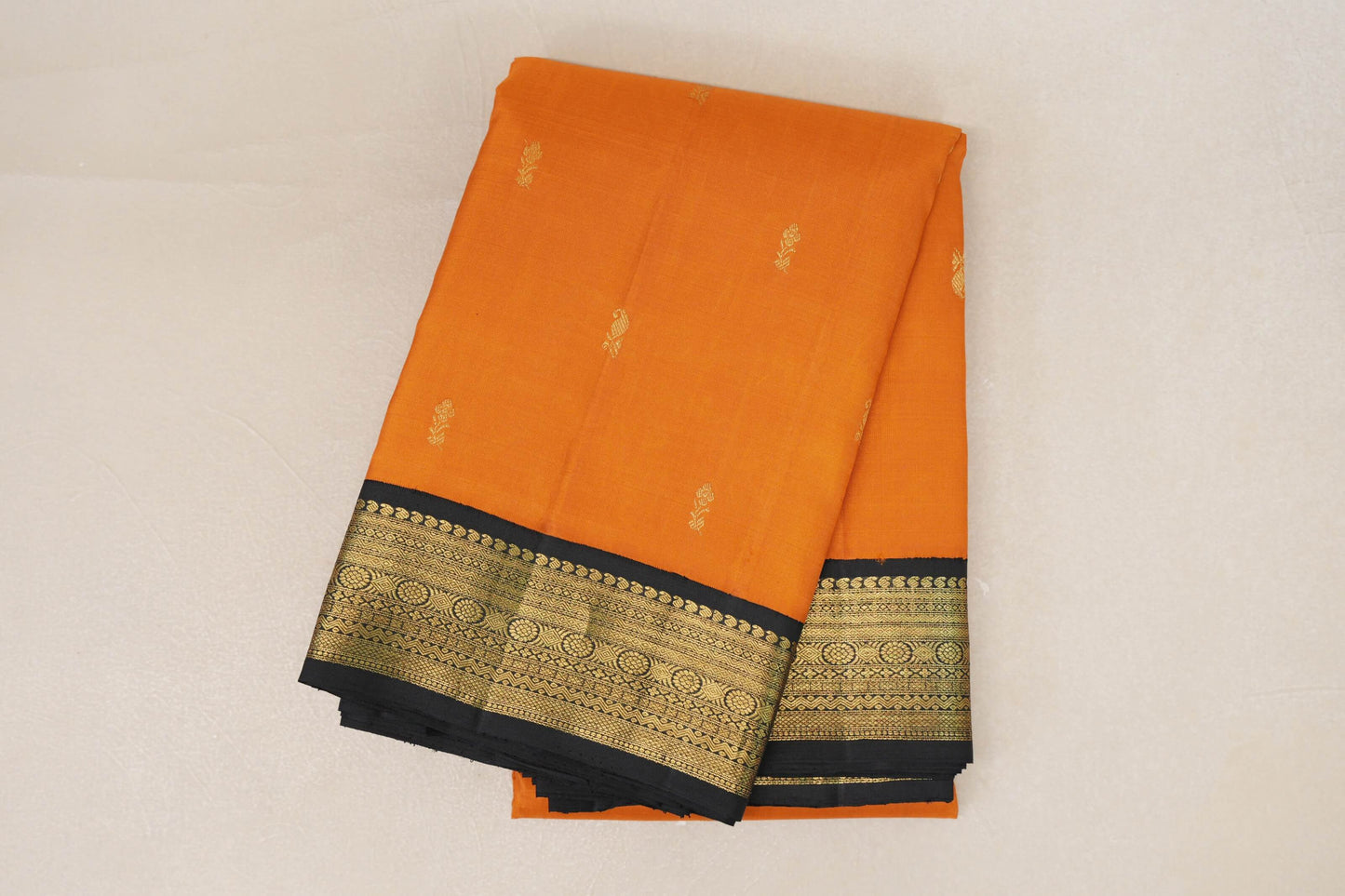 Deep Mango Orange with Black Borders Vintage Kanjivaram Silk Saree SS9047