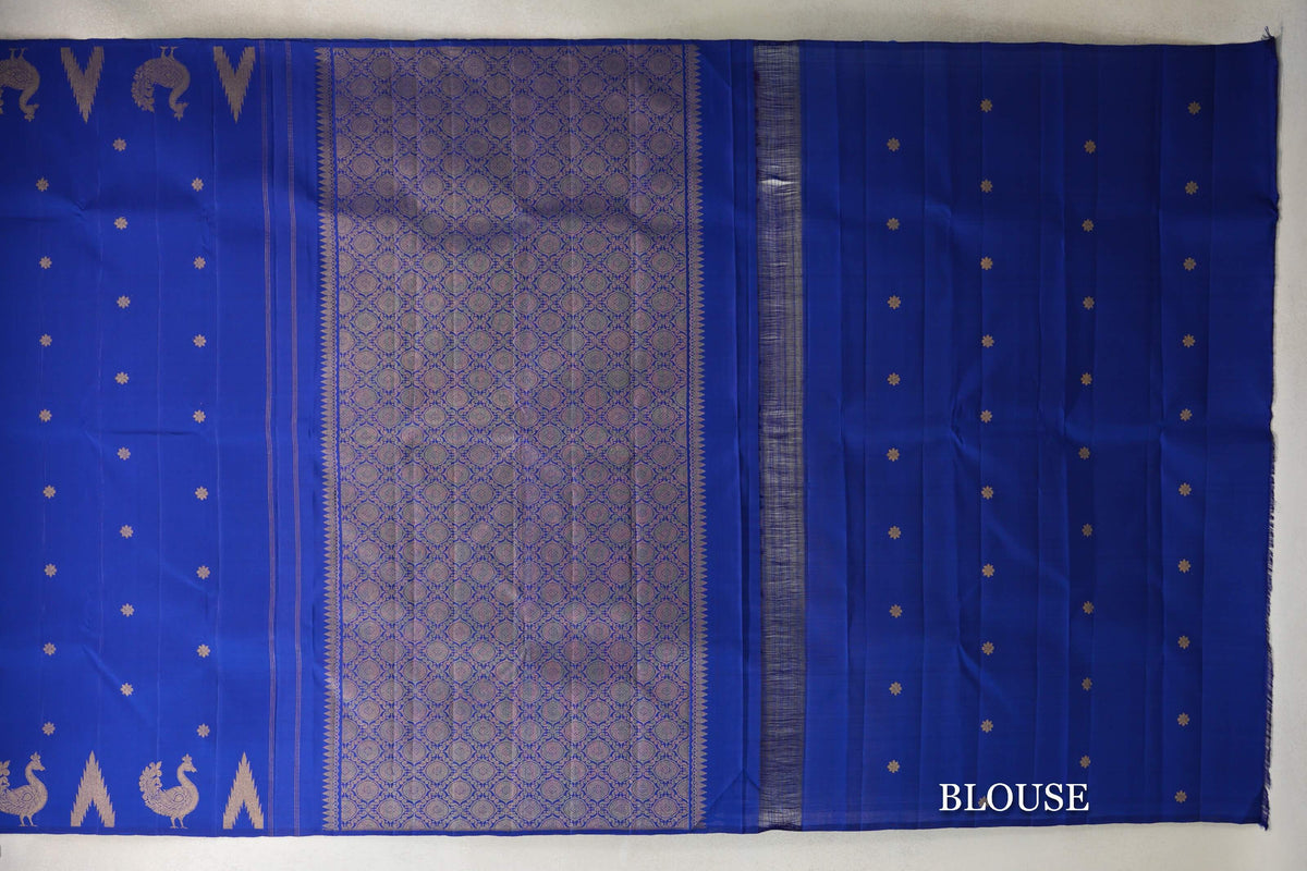 Ink Blue Borderless Plant Based Kanjivaram Silk Saree blouse