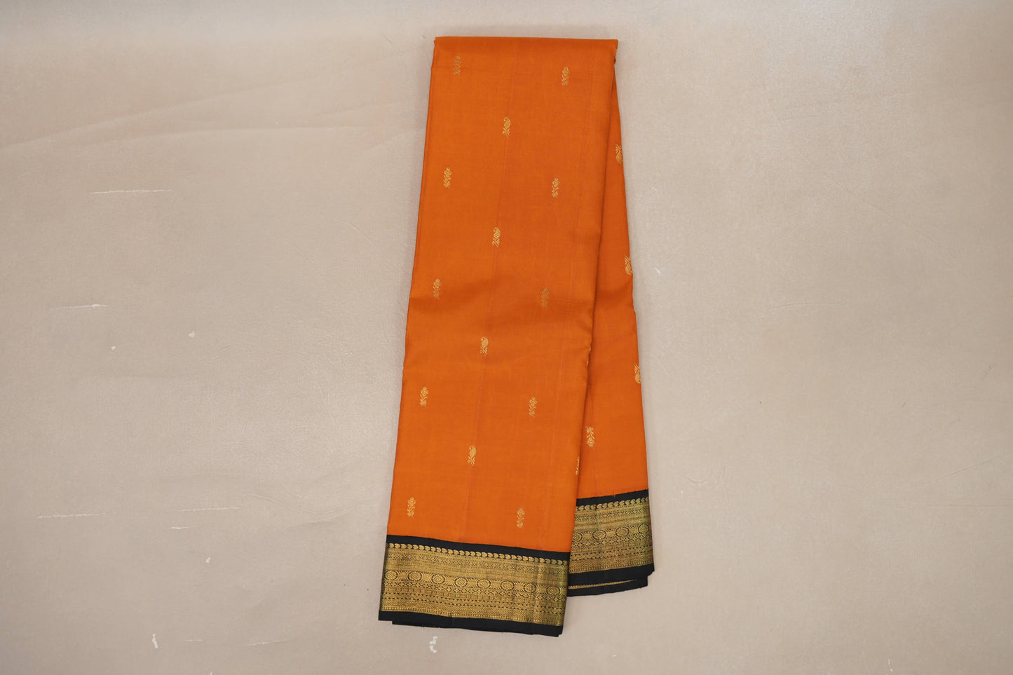 Deep Mango Orange with Black Borders Vintage Kanjivaram Silk Saree SS9047