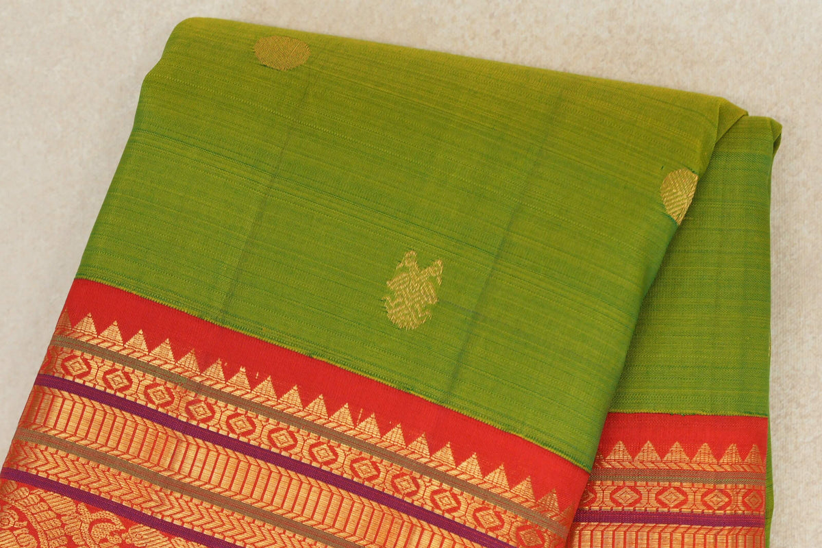 Fluorescent Green with Red Borders Plant Based Kanjivaram Silk Saree body