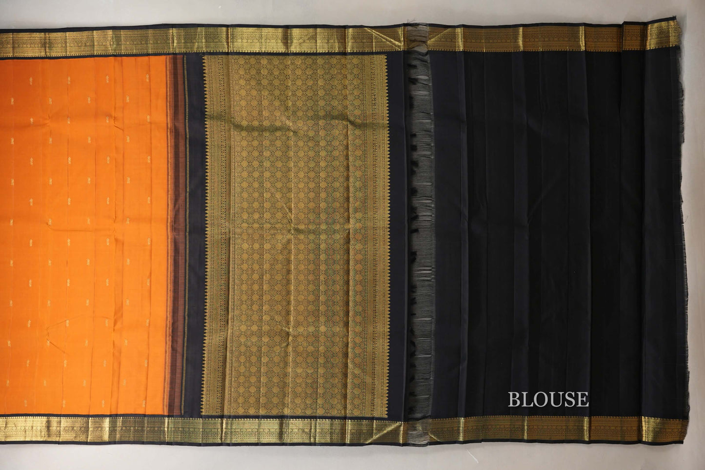Deep Mango Orange with Black Borders Vintage Kanjivaram Silk Saree SS9047