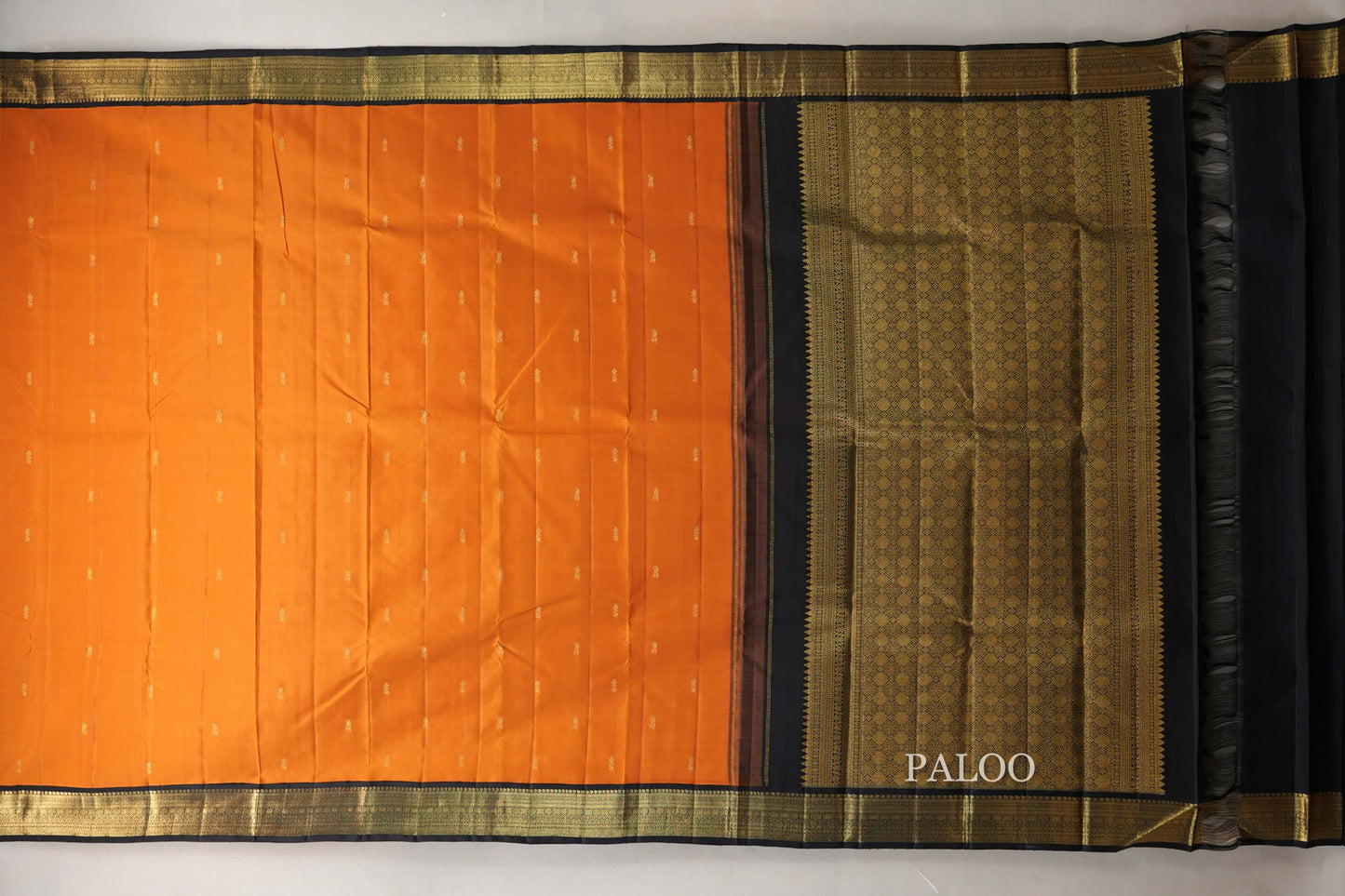 Deep Mango Orange with Black Borders Vintage Kanjivaram Silk Saree SS9047