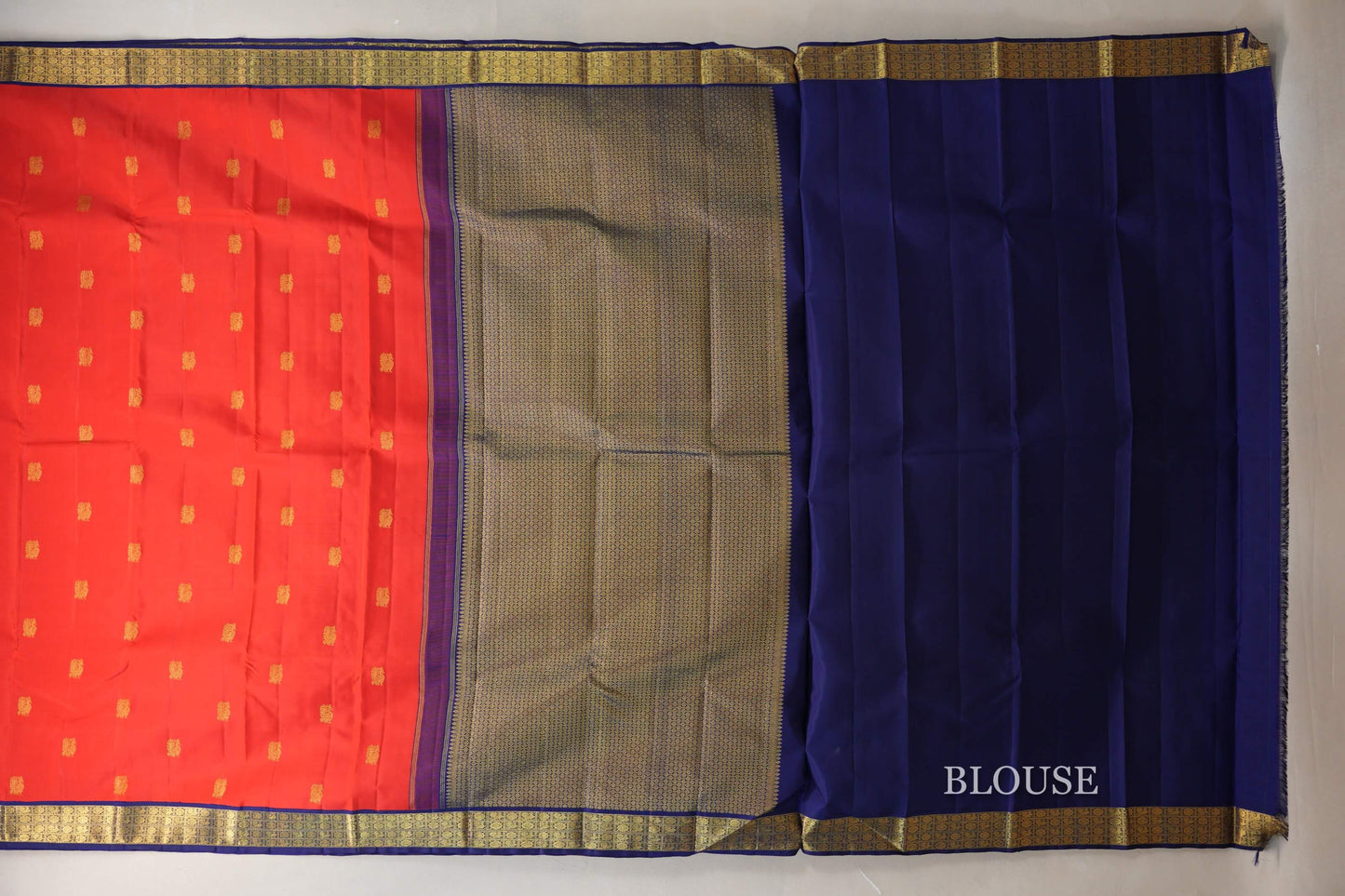 Bright Red with Deep Blue Borders Vintage Kanjivaram Silk Saree SS9048
