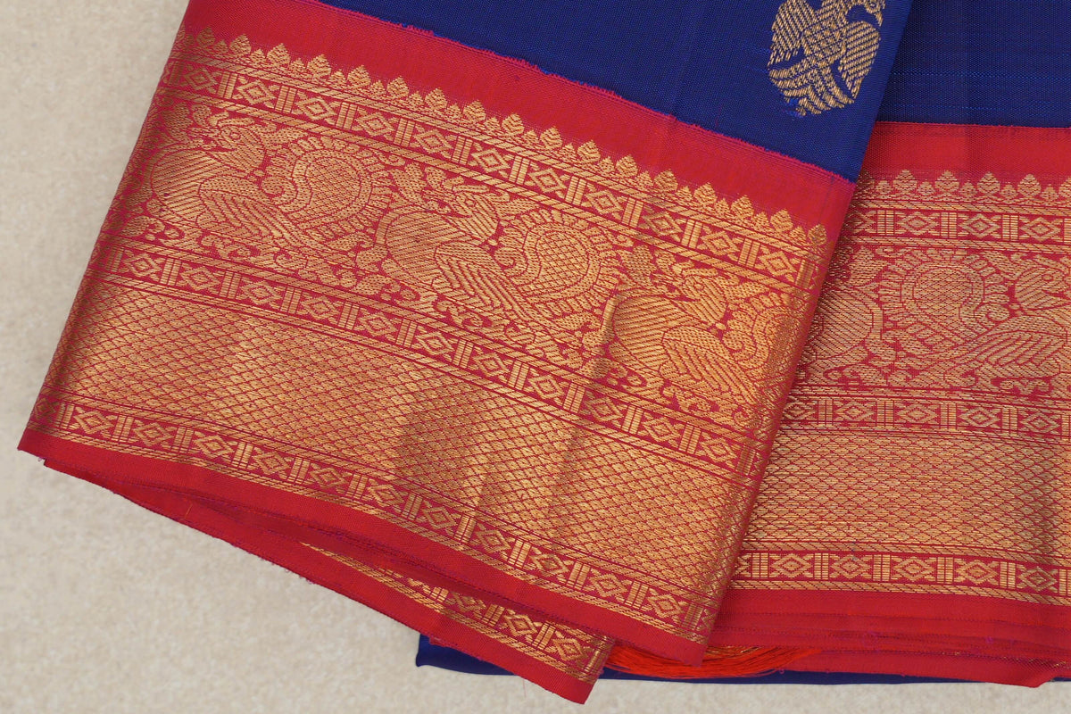 Navy Blue Plant Based Kanjivaram Silk Saree  border