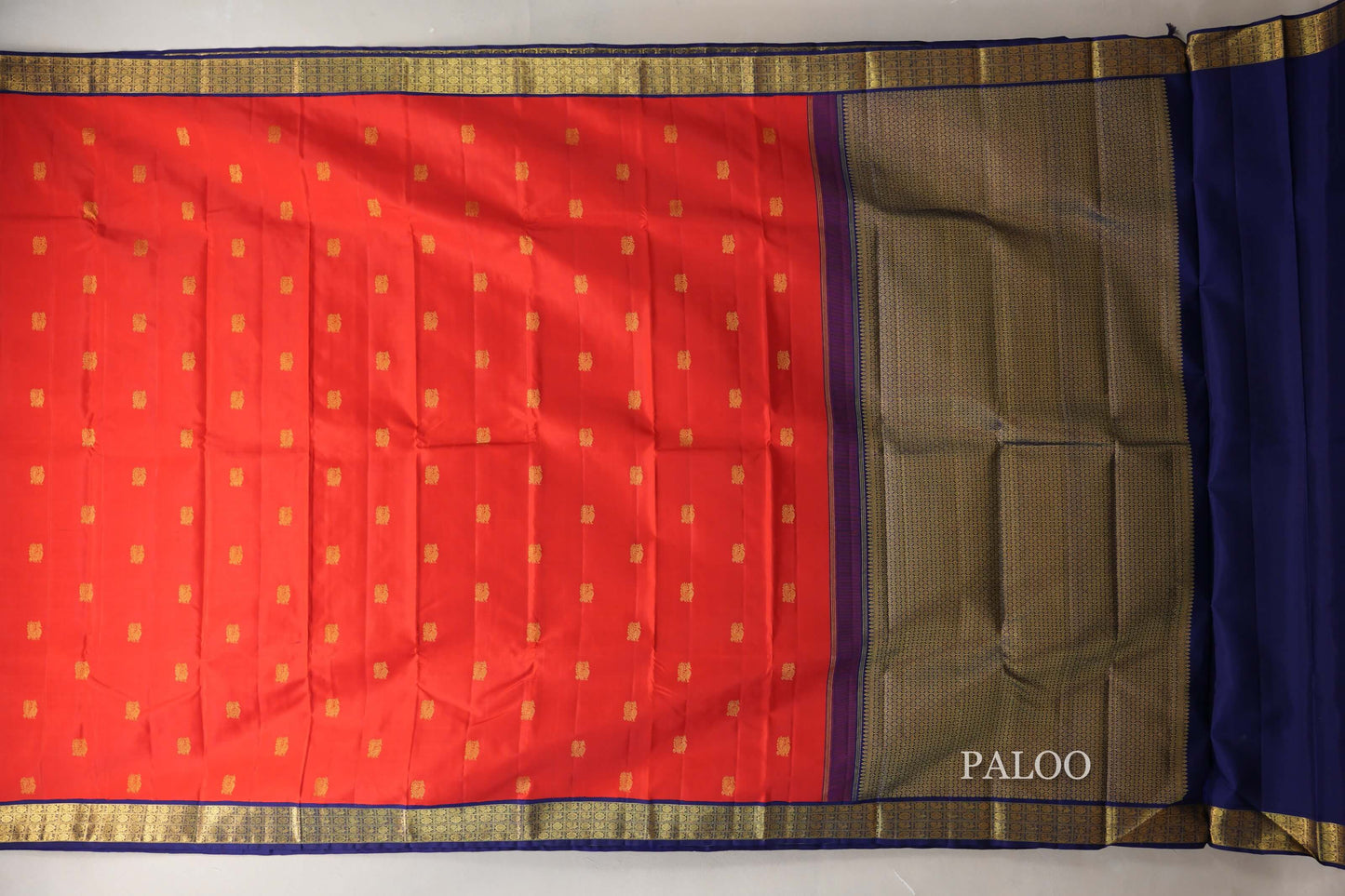 Bright Red with Deep Blue Borders Vintage Kanjivaram Silk Saree SS9048
