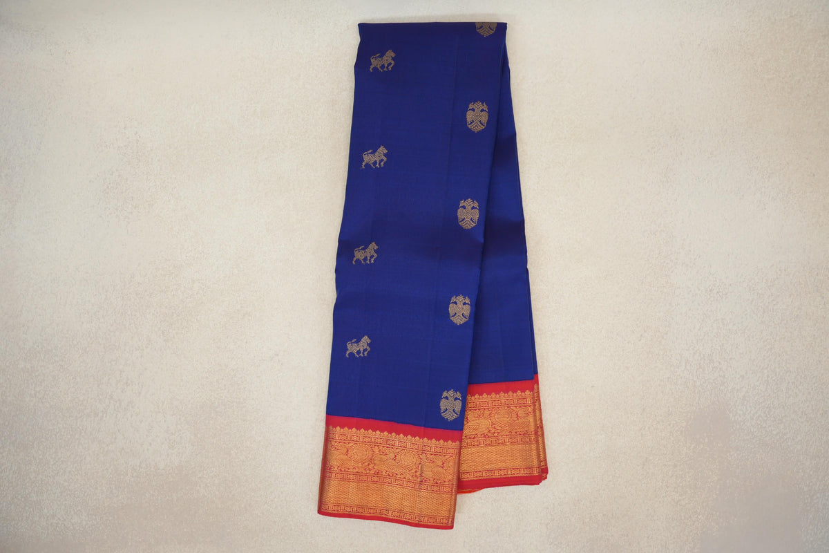 Online Navy Blue with Reddish Pink Borders Plant Based Kanjivaram Silk Saree 