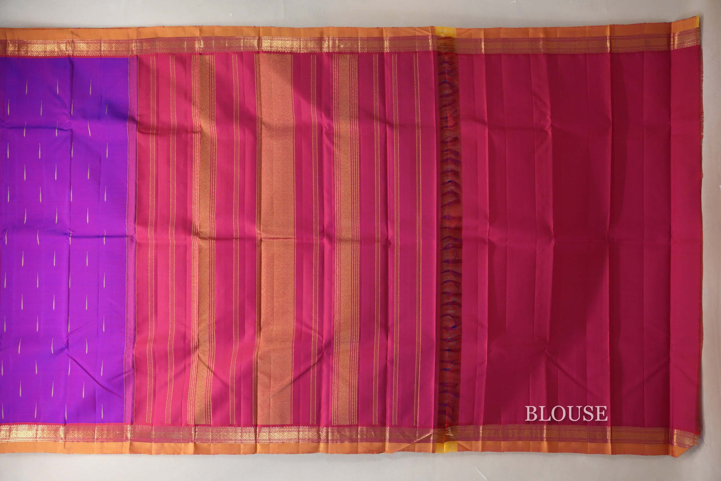 Dual Tone Pink and Blue with Reddish Pink Borders and Mustard Selvedge Vintage Kanjivaram Silk Saree SS9049