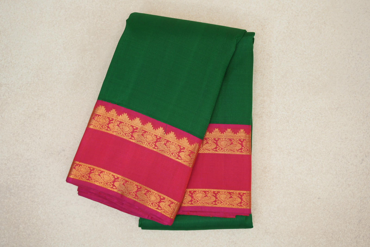 Green with Red Rettai Pettu Borders Plant Based Kanjivaram Silk Saree