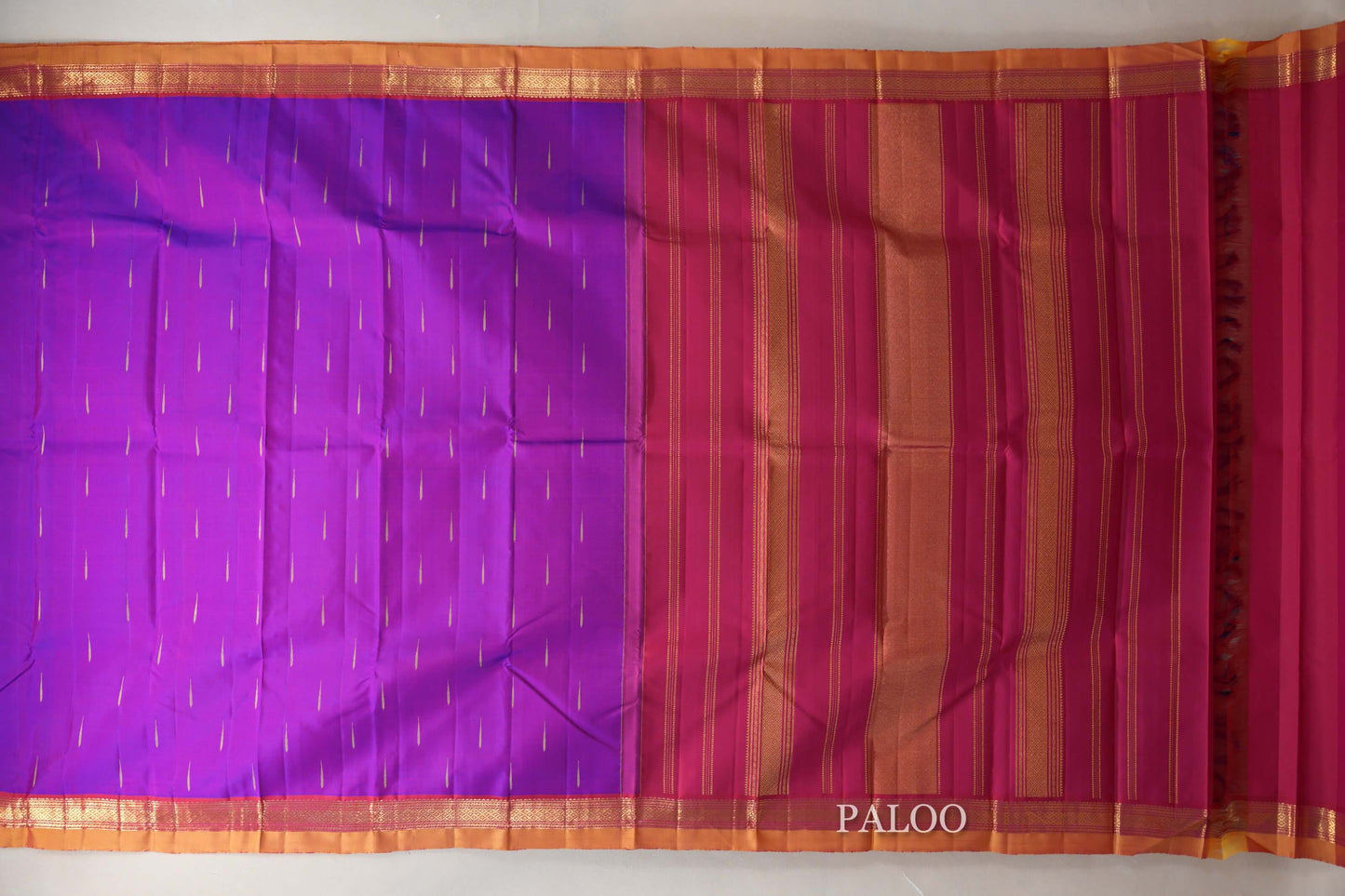 Dual Tone Pink and Blue with Reddish Pink Borders and Mustard Selvedge Vintage Kanjivaram Silk Saree SS9049