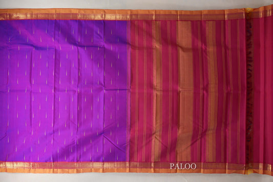 Dual Tone Pink and Blue with Reddish Pink Borders and Mustard Selvedge Vintage Kanjivaram Silk Saree SS9049