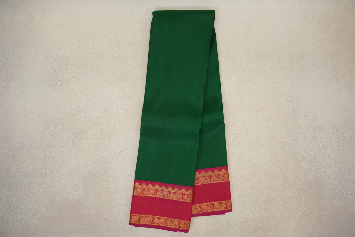 Online Green with Red Rettai Pettu Borders Plant Based Kanjivaram Silk Saree