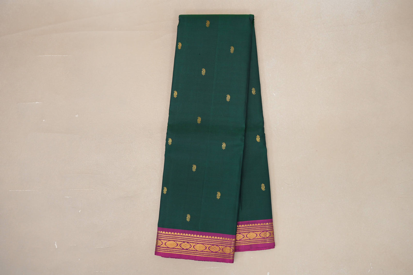 Bottle Green with Bright Magenta Borders Vintage Kanjivaram Silk Saree SS9050