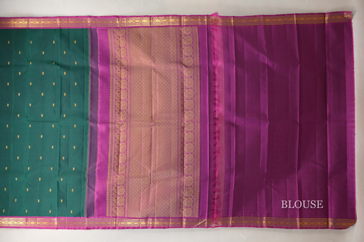 Bottle Green with Bright Magenta Borders Vintage Kanjivaram Silk Saree SS9050