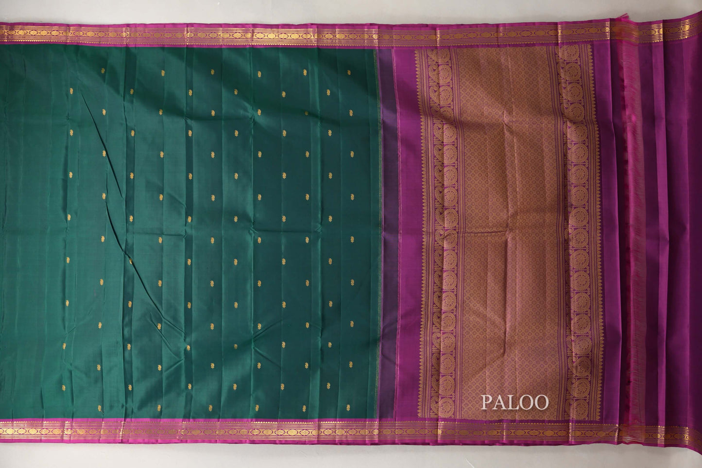 Bottle Green with Bright Magenta Borders Vintage Kanjivaram Silk Saree SS9050