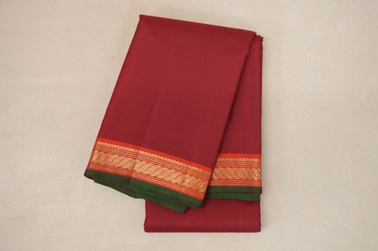 Deep Reddish Maroon with Orange Borders and Bottle Green Selvedge Vintage Kanjivaram Silk Saree SS8856